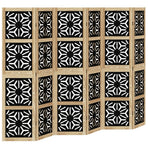 Room Divider 6 Panels Brown and Black Solid Wood Paulownia