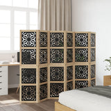 Room Divider 6 Panels Brown and Black Solid Wood Paulownia - Side View