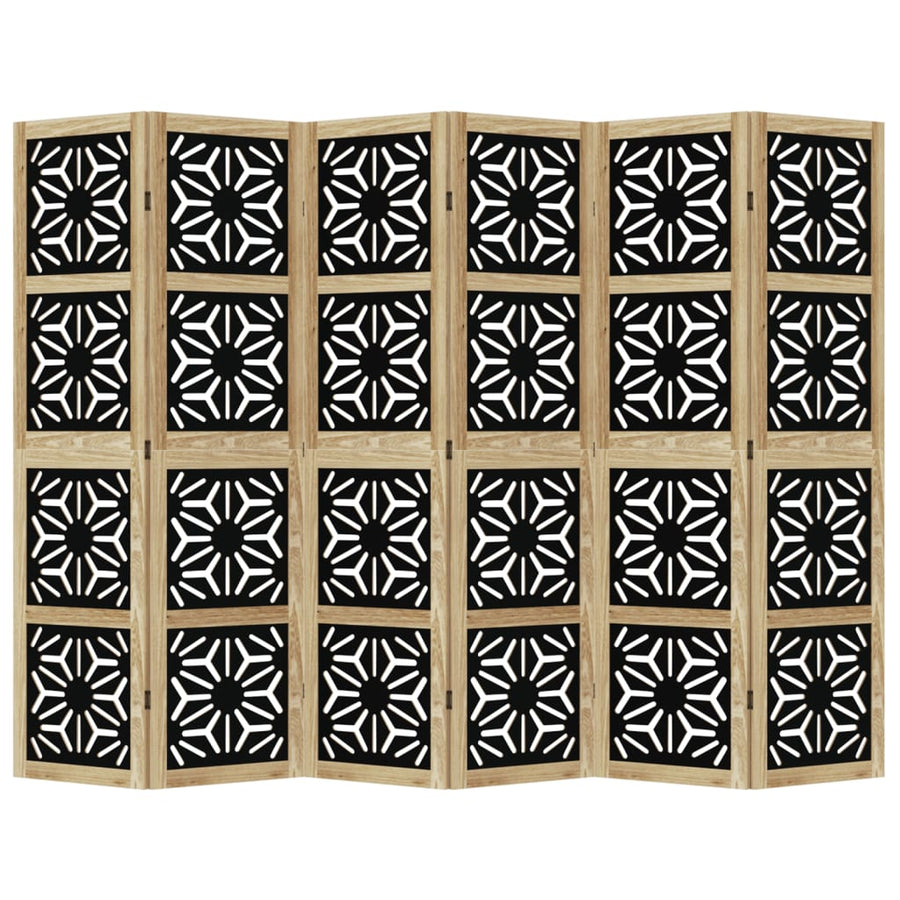 Room Divider 6 Panels Brown and Black Solid Wood Paulownia