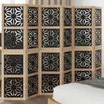 Room Divider 6 Panels Brown and Black Solid Wood Paulownia