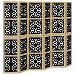 Room Divider 6 Panels Brown and Black Solid Wood Paulownia