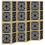 Room Divider 6 Panels Brown and Black Solid Wood Paulownia - Front View