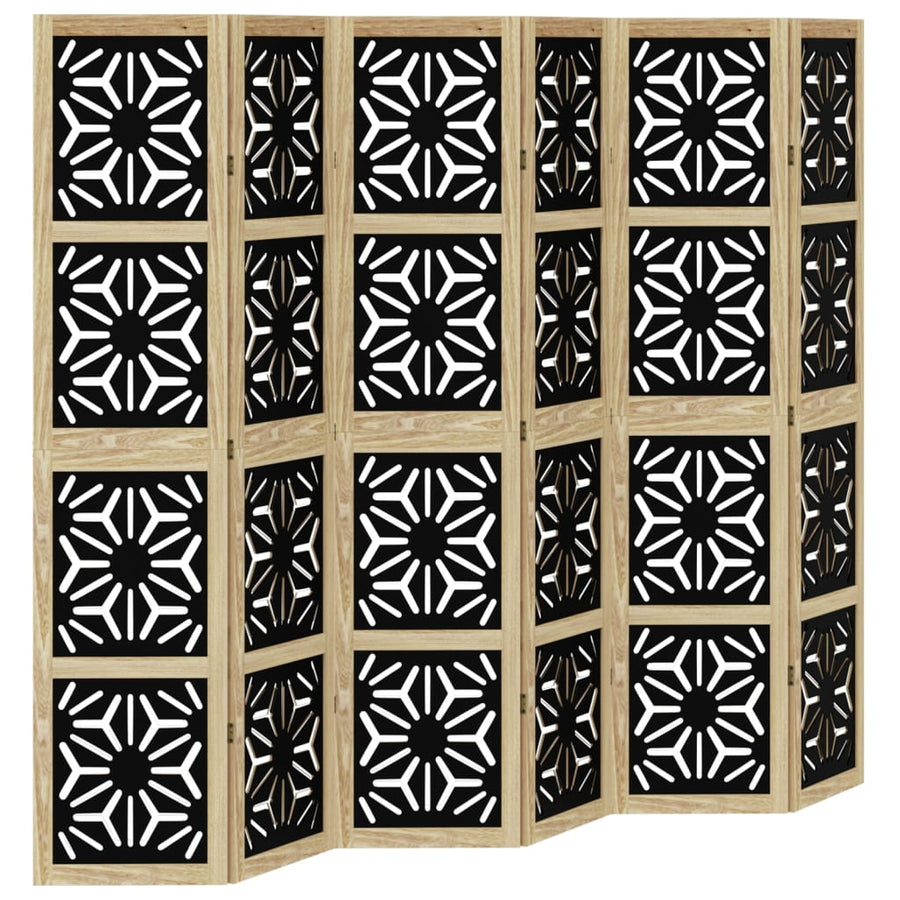 Room Divider 6 Panels Brown and Black Solid Wood Paulownia