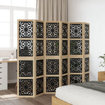 Room Divider 6 Panels Brown and Black Solid Wood Paulownia