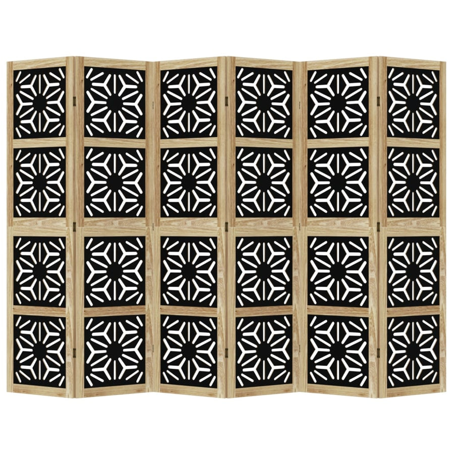 Room Divider 6 Panels Brown and Black Solid Wood Paulownia