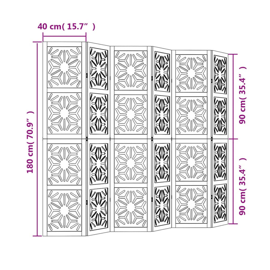 Room Divider 6 Panels Brown and Black Solid Wood Paulownia