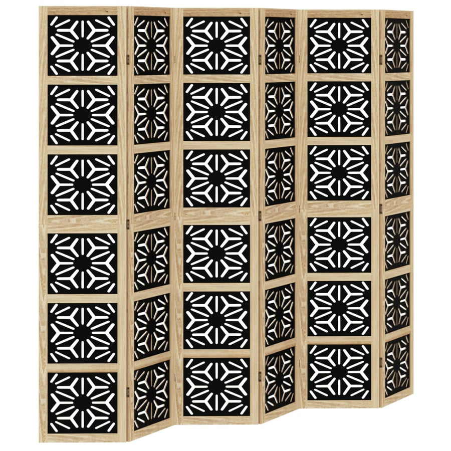 Room Divider 6 Panels Brown and Black Solid Wood Paulownia
