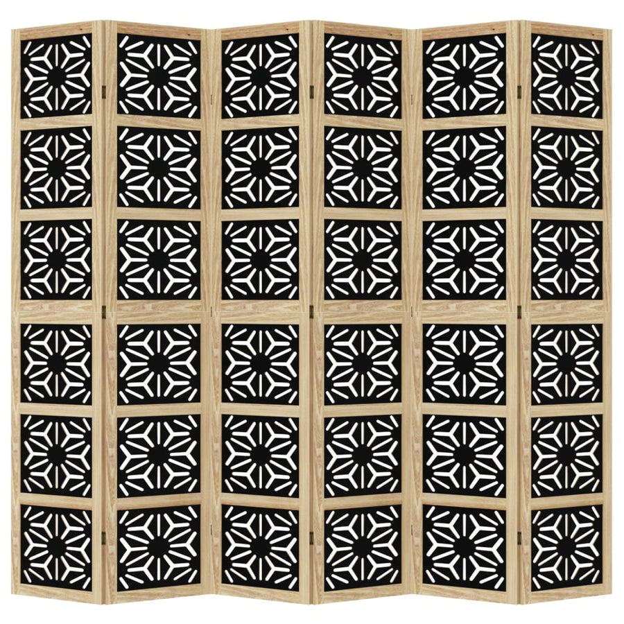 Room Divider 6 Panels Brown and Black Solid Wood Paulownia