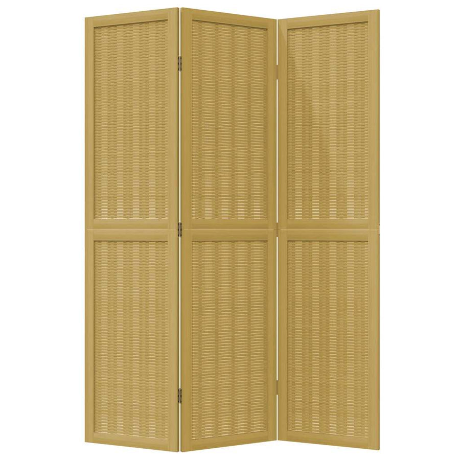 Room Divider 3 Panels Brown Solid Wood Paulownia