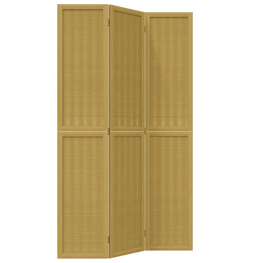 Room Divider 3 Panels Brown Solid Wood Paulownia