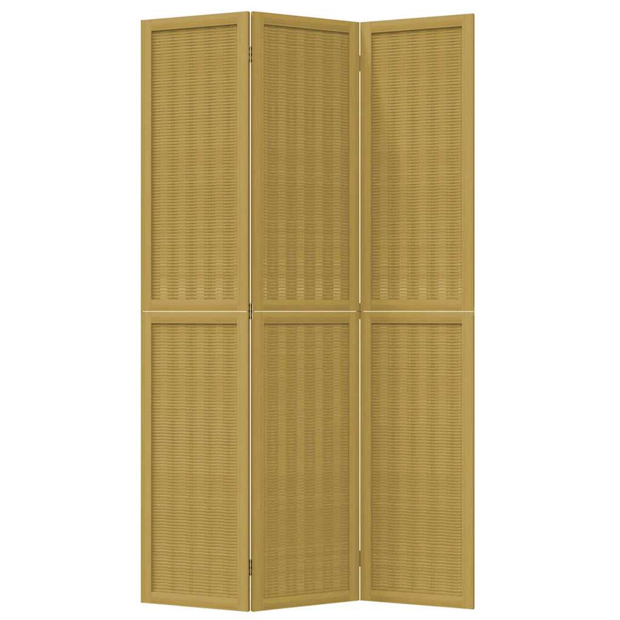 Room Divider 3 Panels Brown Solid Wood Paulownia
