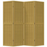 Room Divider 4 Panels Brown Solid Wood Paulownia