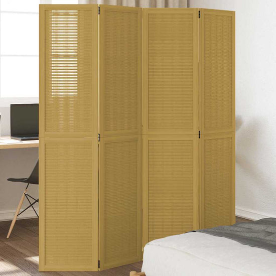 Room Divider 4 Panels Brown Solid Wood Paulownia