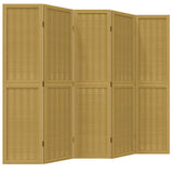 Room Divider 5 Panels Brown Solid Wood Paulownia - Front View