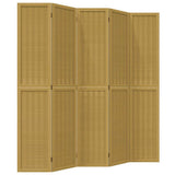 Room Divider 5 Panels Brown Solid Wood Paulownia - Front View