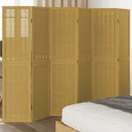 Room Divider 6 Panels Brown Solid Wood Paulownia