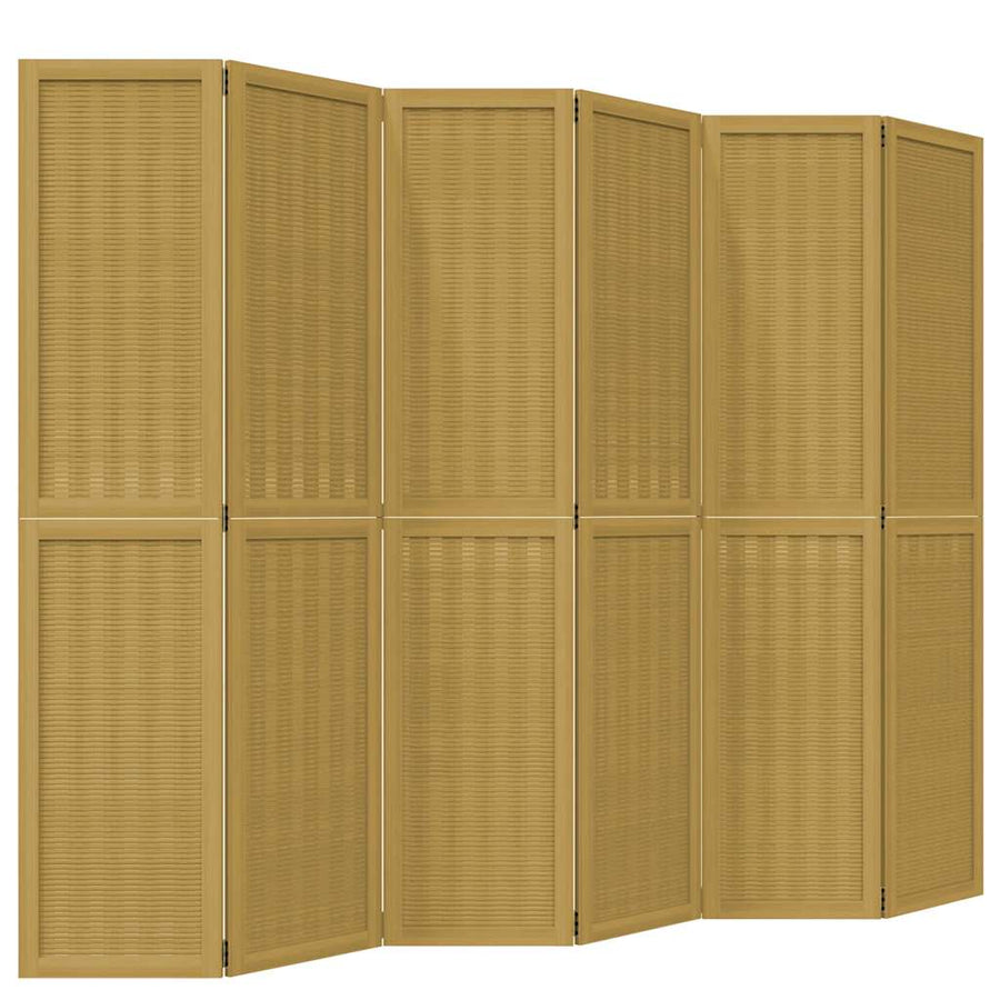 Room Divider 6 Panels Brown Solid Wood Paulownia