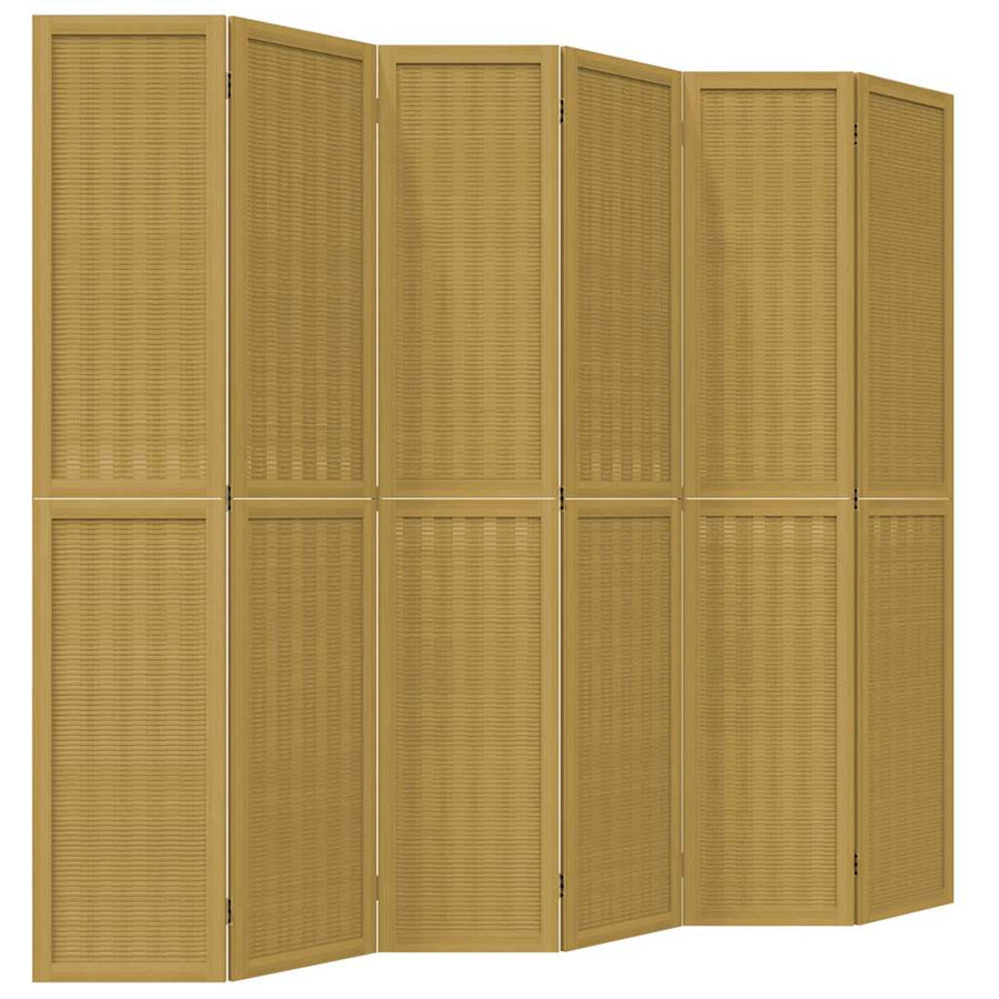 Room Divider 6 Panels Brown Solid Wood Paulownia