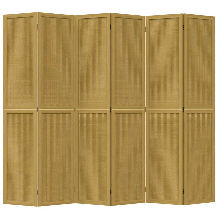 Room Divider 6 Panels Brown Solid Wood Paulownia