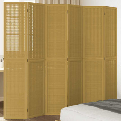 Room Divider 6 Panels Brown Solid Wood Paulownia