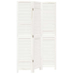 Room Divider 3 Panels Retro White Solid Wood Paulownia