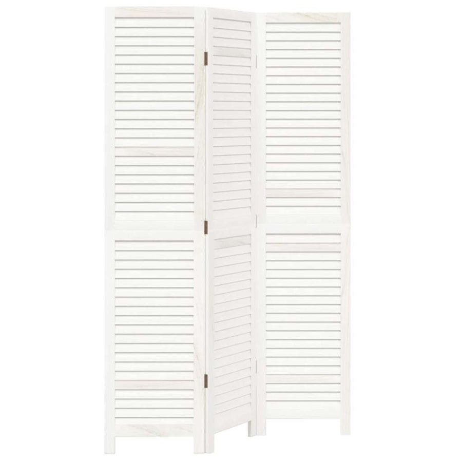 Room Divider 3 Panels Retro White Solid Wood Paulownia