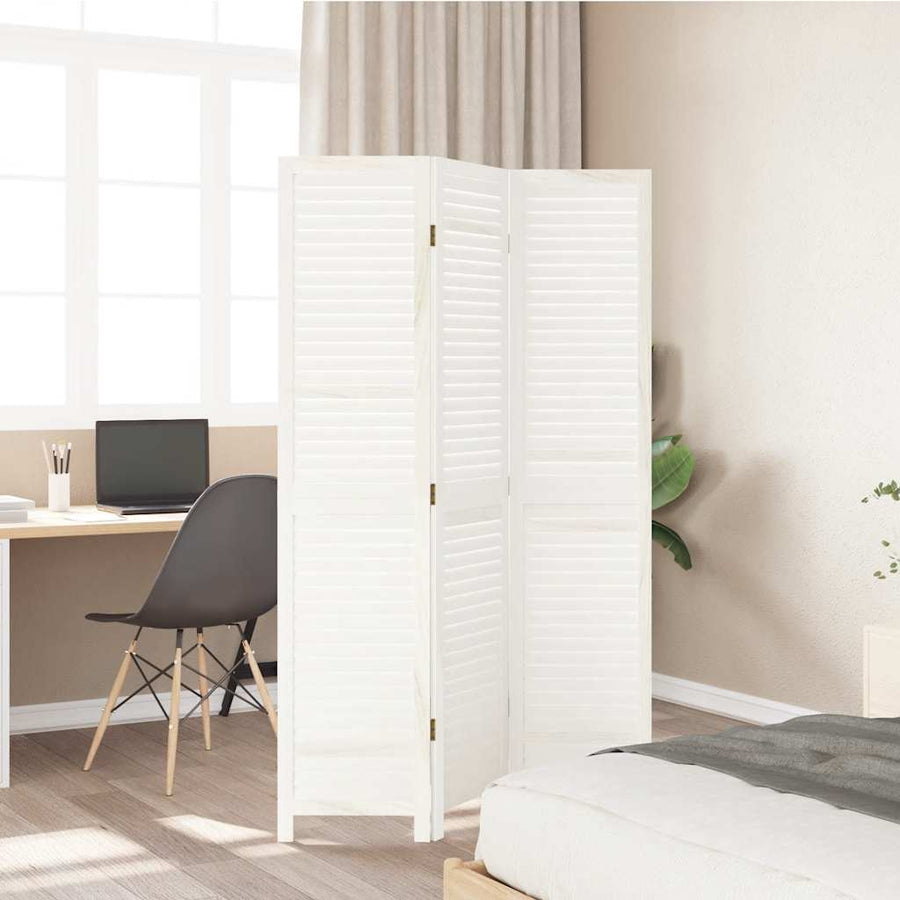 Room Divider 3 Panels Retro White Solid Wood Paulownia