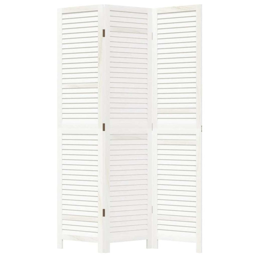 Room Divider 3 Panels Retro White Solid Wood Paulownia