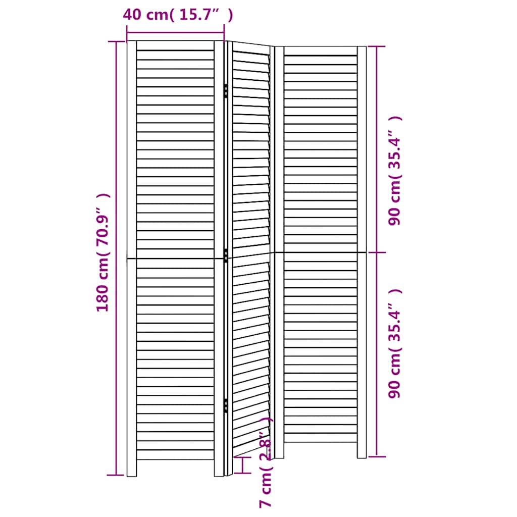 Room Divider 3 Panels White Solid Wood Paulownia