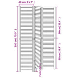 Room Divider 3 Panels White Solid Wood Paulownia