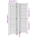 Room Divider 3 Panels White Solid Wood Paulownia - Low Angle