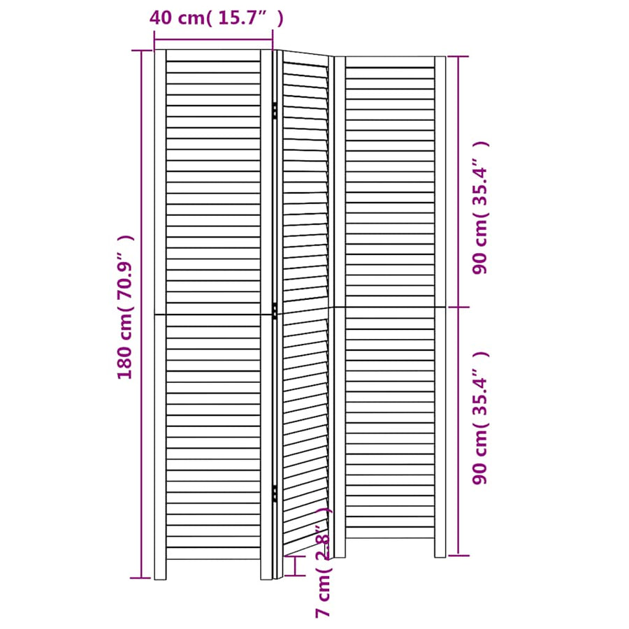 Room Divider 3 Panels Retro White Solid Wood Paulownia