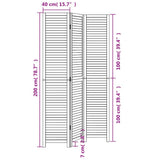 Room Divider 3 Panels White Solid Wood Paulownia - Low Angle