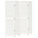 Room Divider 4 Panels White Solid Wood Paulownia