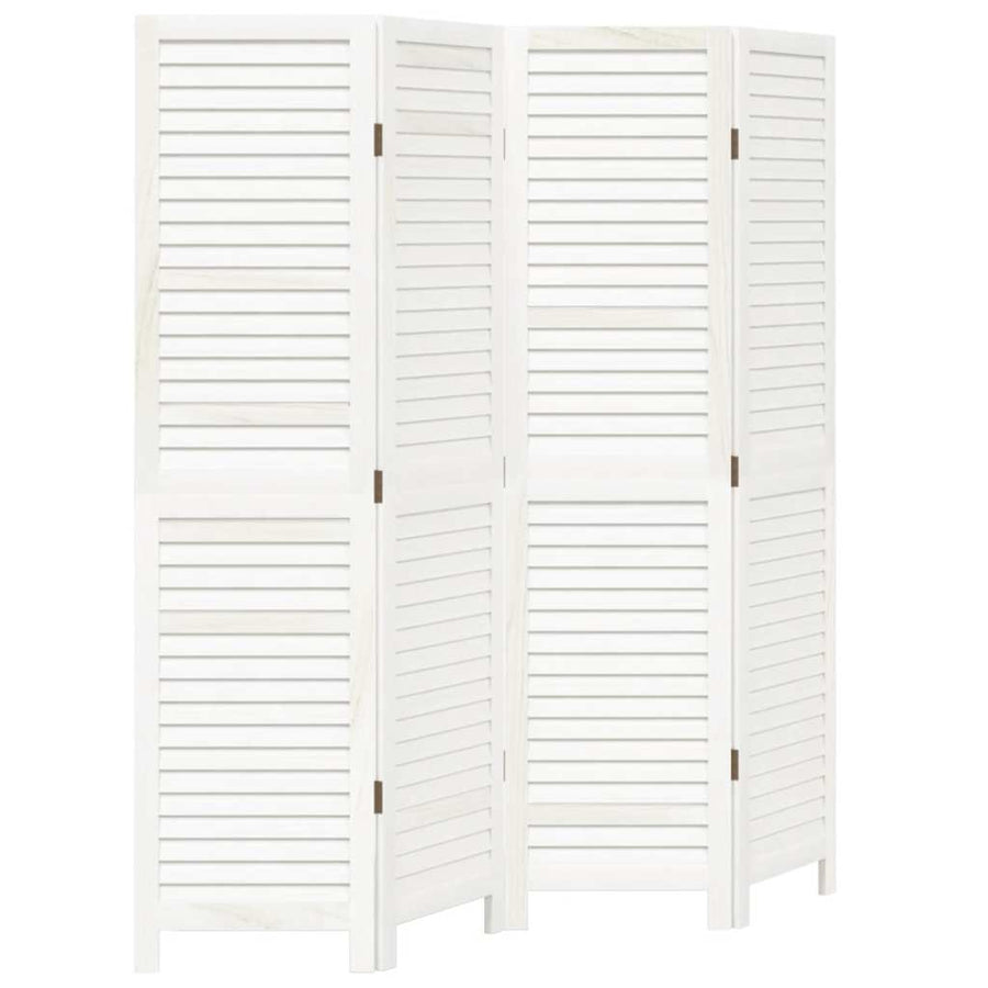Room Divider 4 Panels Retro White Solid Wood Paulownia