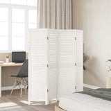 Room Divider 4 Panels White Solid Wood Paulownia - Side View