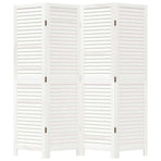 Room Divider 4 Panels Retro White Solid Wood Paulownia