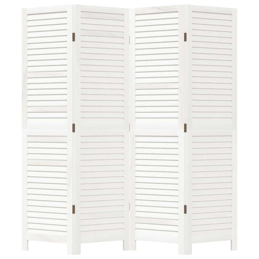 Room Divider 4 Panels Retro White Solid Wood Paulownia