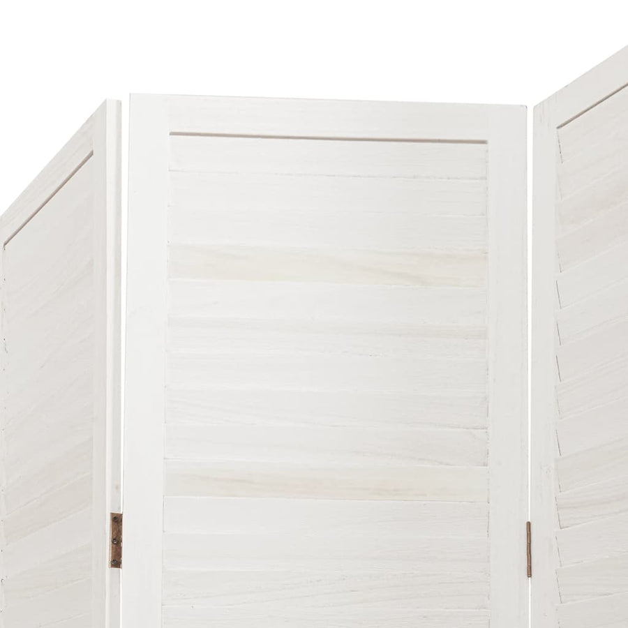 Room Divider 4 Panels Retro White Solid Wood Paulownia