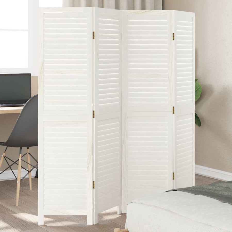 Room Divider 4 Panels Retro White Solid Wood Paulownia