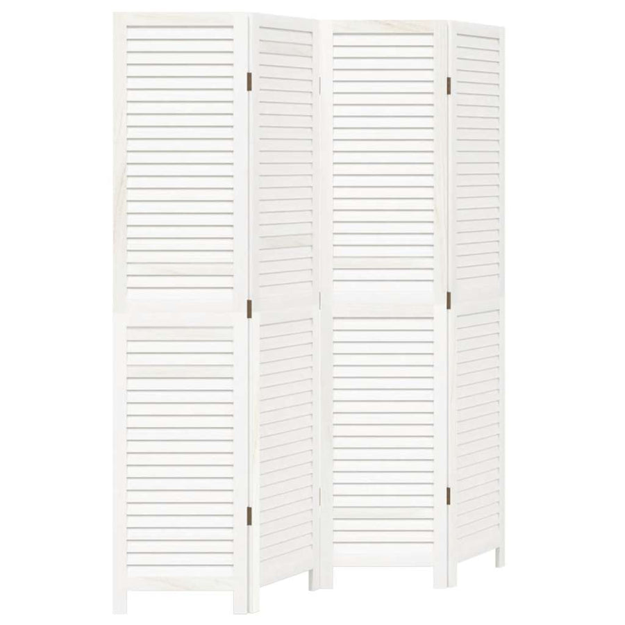 Room Divider 4 Panels Retro White Solid Wood Paulownia