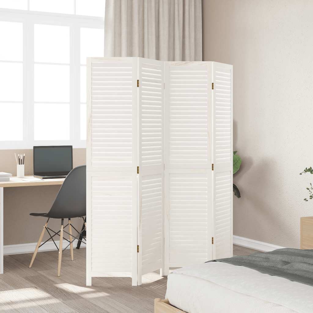 Room Divider 4 Panels White Solid Wood Paulownia