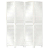 Room Divider 4 Panels White Solid Wood Paulownia