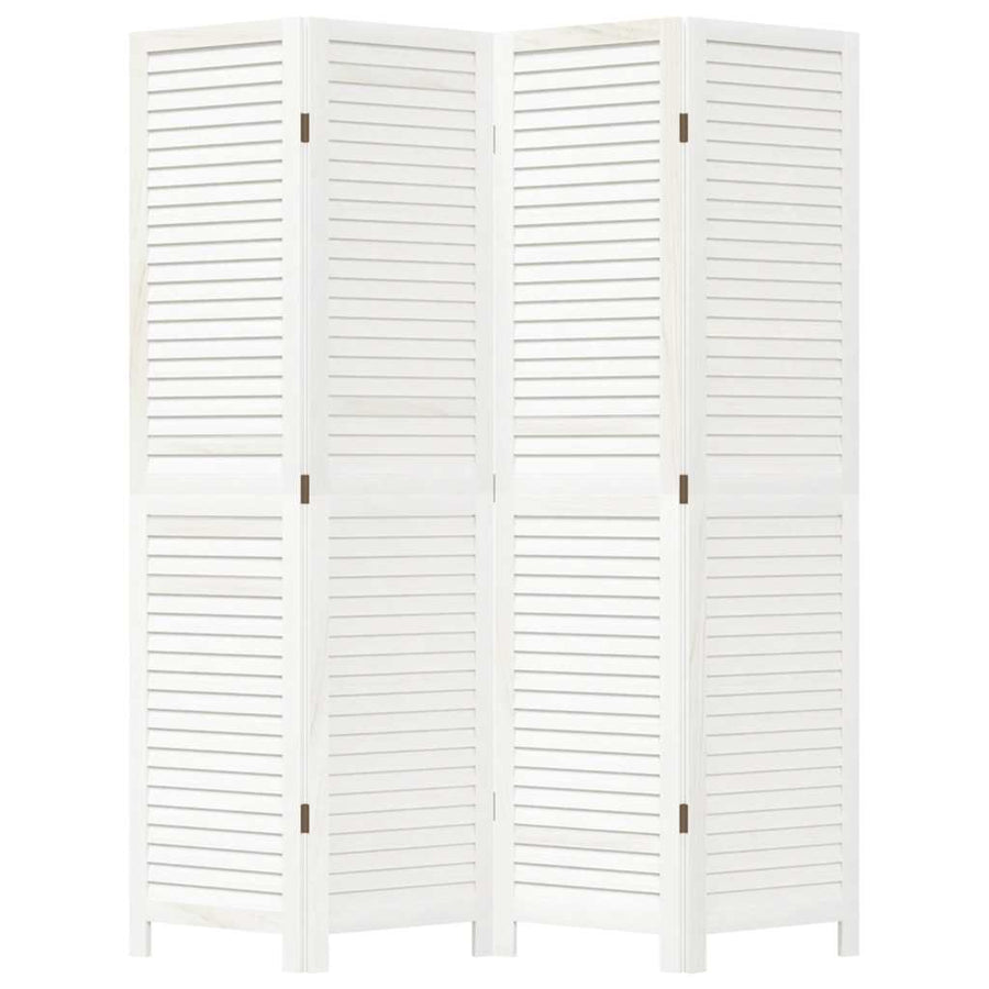 Room Divider 4 Panels Retro White Solid Wood Paulownia