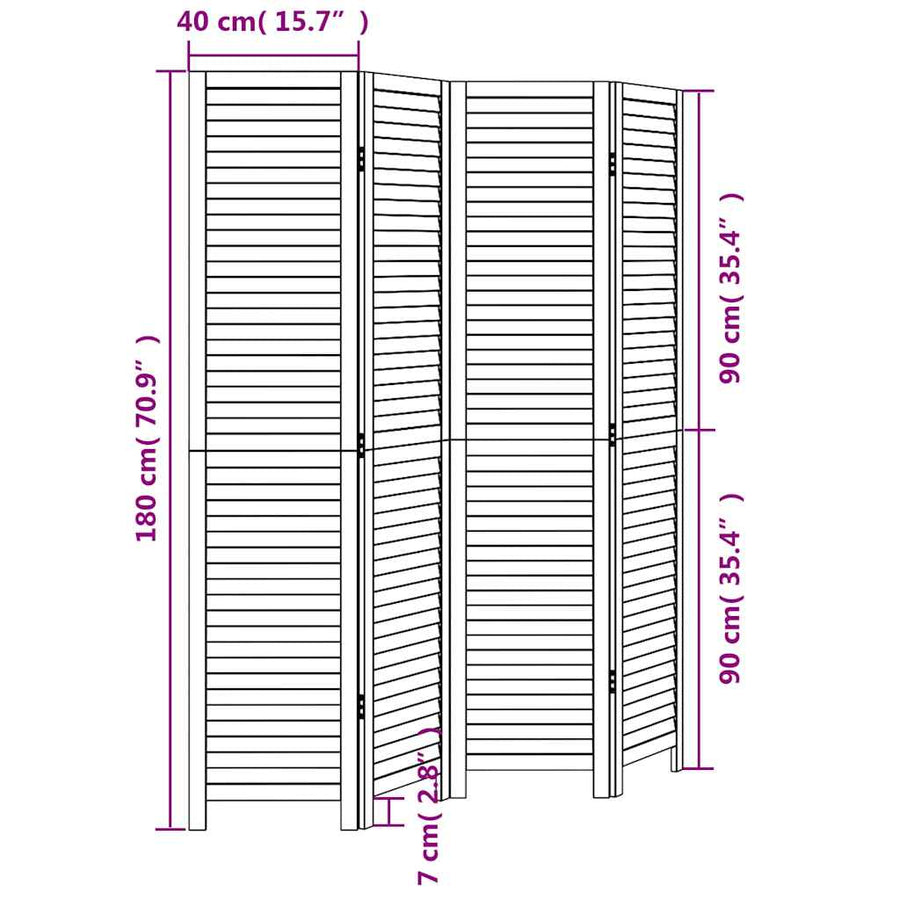 Room Divider 4 Panels Retro White Solid Wood Paulownia