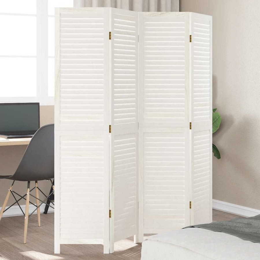 Room Divider 4 Panels Retro White Solid Wood Paulownia