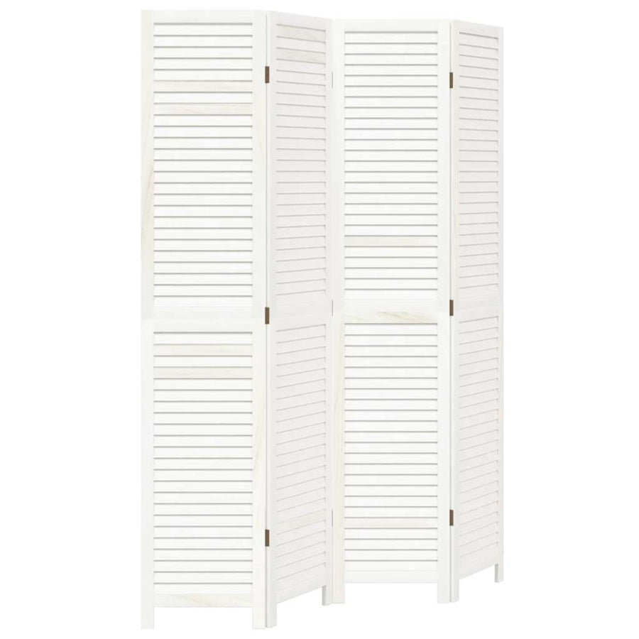 Room Divider 4 Panels Retro White Solid Wood Paulownia