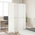 Room Divider 4 Panels Retro White Solid Wood Paulownia