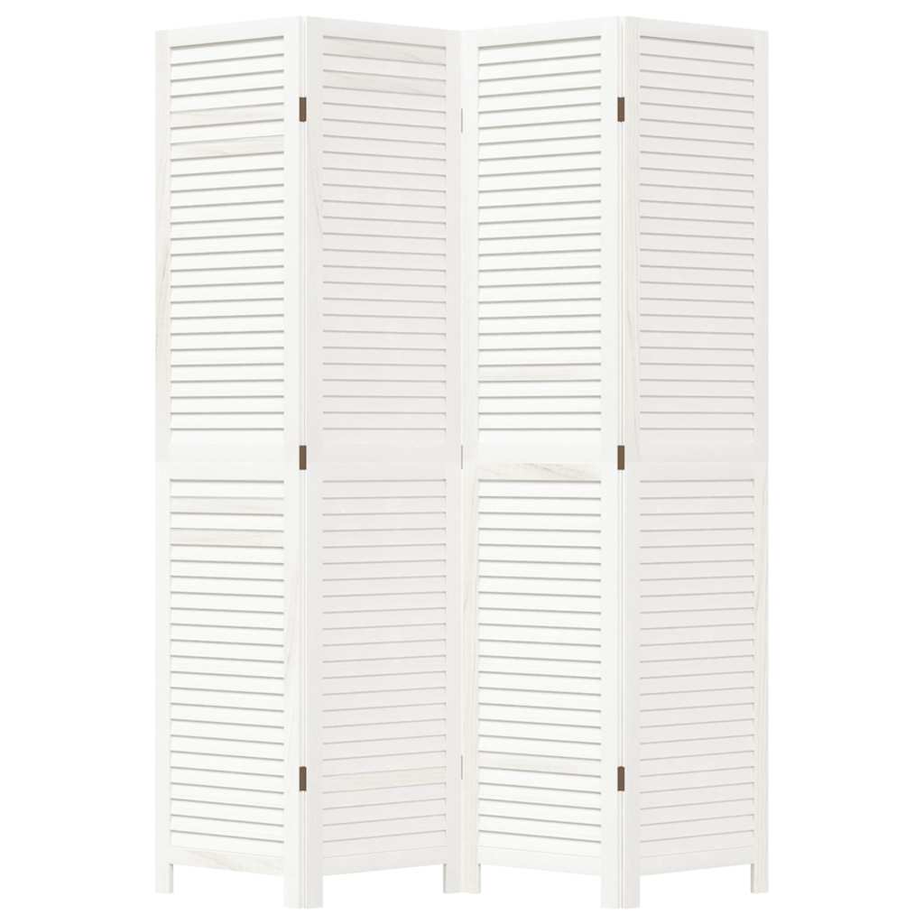 Room Divider 4 Panels White Solid Wood Paulownia