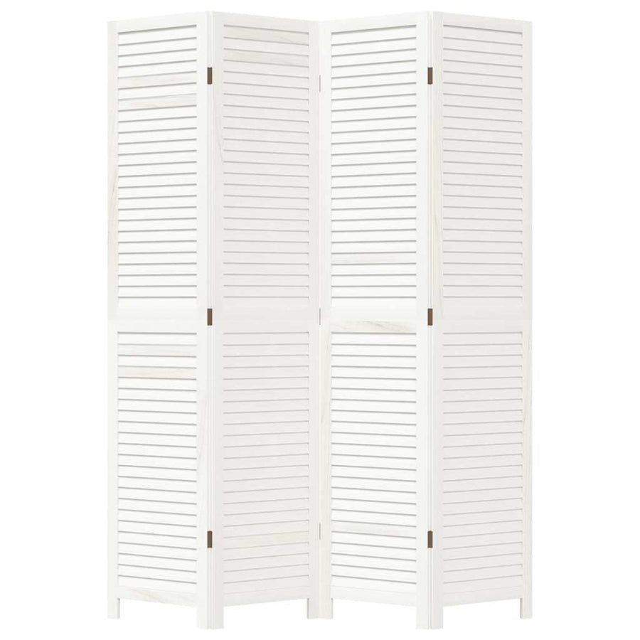 Room Divider 4 Panels Retro White Solid Wood Paulownia